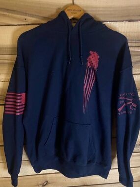 Grunt Style Navy Hoodie with Red Flag Graphics